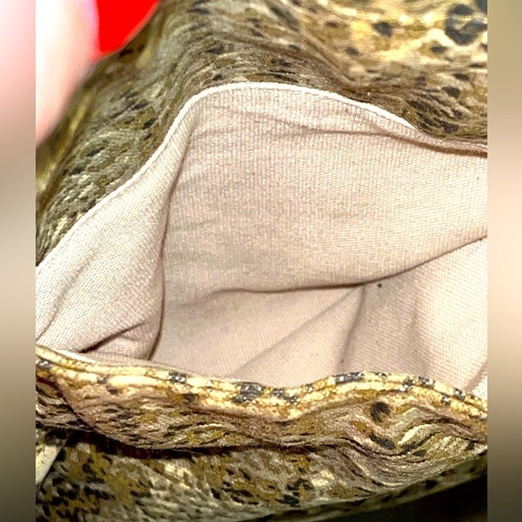 Tory Burch Women’s Snakeskin Canvas & Caramel Patent Leather Shoulder Tote - Picture 10 of 15